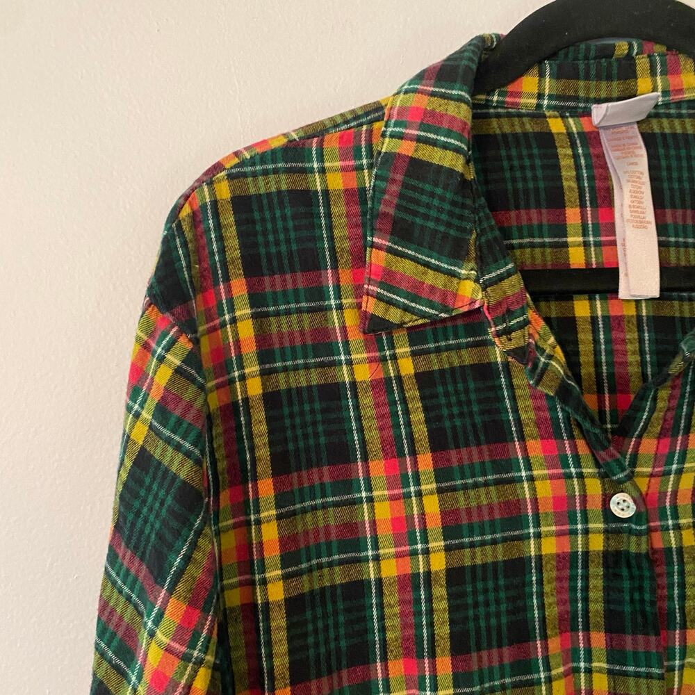 Savage X Fenty Distressed Flannel Shirt Green Pink Sleep Top Women's size Large - Picture 4 of 10